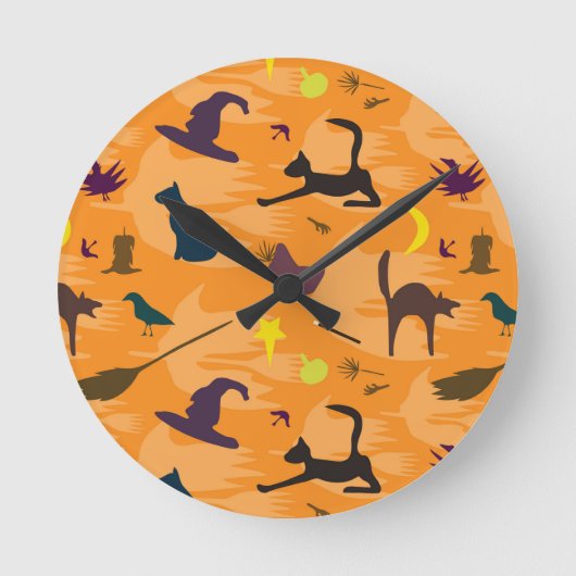 Hallo Hexe - nahtloses Halloween-Muster. Runde Wanduhr (Vorderseite)