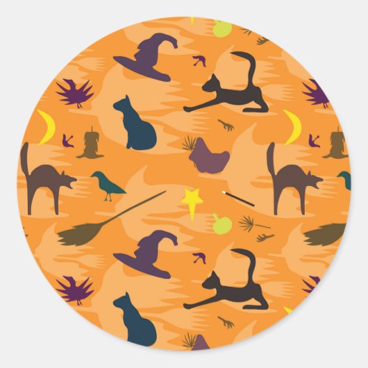 Hallo Hexe - nahtloses Halloween-Muster. Runder Aufkleber (Vorderseite)