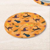 Hallo Hexe - nahtloses Halloween-Muster. Runder Pappuntersetzer (Angewinkelt)