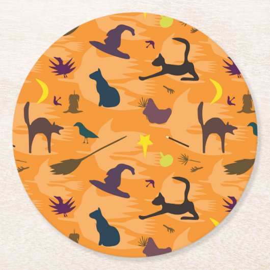 Hallo Hexe - nahtloses Halloween-Muster. Runder Pappuntersetzer (Vorderseite)