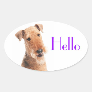 Hallo / Hi Airedale Welpe Hund Sticker / Etikett