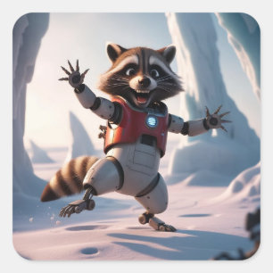 Hallo, Hi Raccon Quadratischer Aufkleber