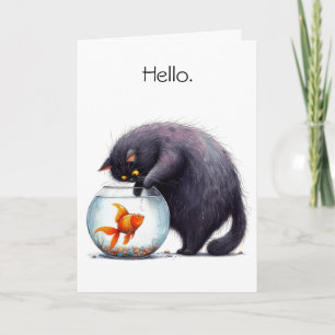 Hallo Hi Schwarze Katze und Goldfischglas Lustig Karte