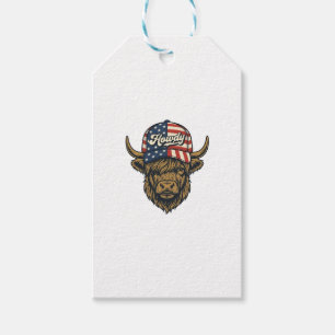 Hallo Highland-Kuh Patriotisches Vintage-Western-D Geschenkanhänger