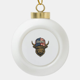 Hallo Highland-Kuh Patriotisches Vintage-Western-D Keramik Kugel-Ornament