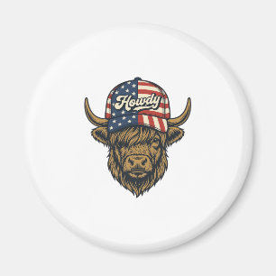 Hallo Highland-Kuh Patriotisches Vintage-Western-D Magnet