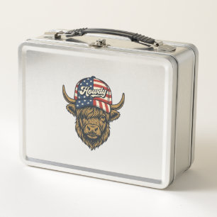 Hallo Highland-Kuh Patriotisches Vintage-Western-D Metall Brotdose