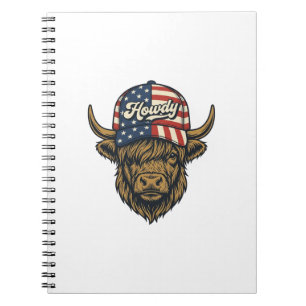 Hallo Highland-Kuh Patriotisches Vintage-Western-D Notizblock