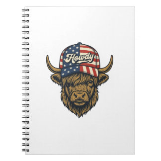 Hallo Highland-Kuh Patriotisches Vintage-Western-D Notizblock
