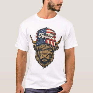 Hallo Highland-Kuh Patriotisches Vintage-Western-D T-Shirt