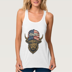 Hallo Highland-Kuh Patriotisches Vintage-Western-D Tank Top