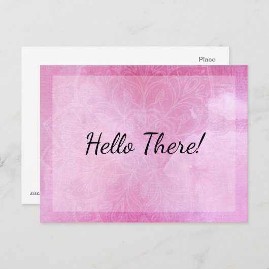 "Hallo!" Hinweis: Mandala mit rosa Wasserfarbe Postkarte (Vorne/Hinten)