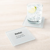 Hallo hinzufügen Namensnachricht einfach minimales Glasuntersetzer (Schrägansicht)