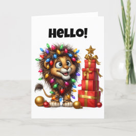 "Hallo!" Holiday Lion Blank Grußkarte Feiertagskarte