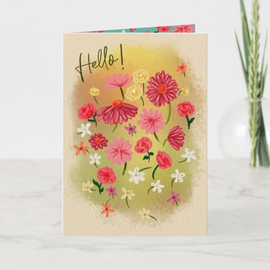 Hallo ! Hübsche, handgestrichene, rosa Blume Dankeskarte (Vorderseite)