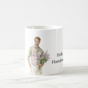 Hallo hübscher Mann Lavendelblumen Kaffeetasse