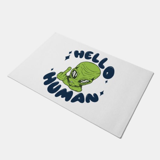 Hallo humane lustige Alien Fußmatte (Schrägansicht)