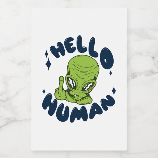 Hallo humane lustige Alien Lebensmitteletikett (Einzelnes Label)