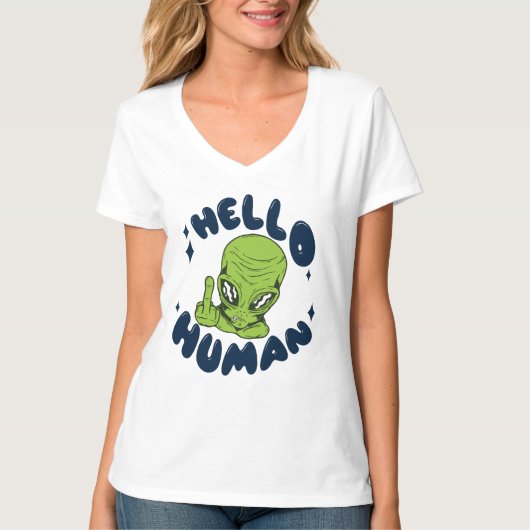 Hallo humane lustige Alien T-Shirt (Vorderseite)