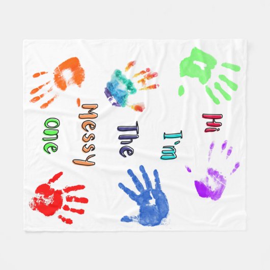 Hallo, ich bin der Messy - Paint Handprints Fleecedecke (Vorderseite (Horizontal))