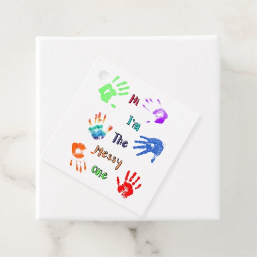 Hallo, ich bin der Messy - Paint Handprints Geschenkanhänger (Beispiel)