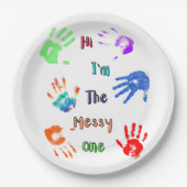 Hallo, ich bin der Messy - Paint Handprints Pappteller (Vorderseite)