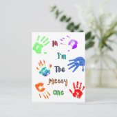 Hallo, ich bin der Messy - Paint Handprints Postkarte (Stehend Vorderseite)