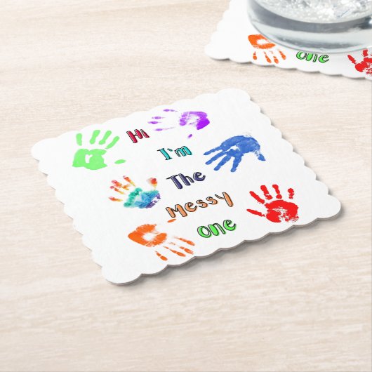 Hallo, ich bin der Messy - Paint Handprints Untersetzer (angewinkelt)
