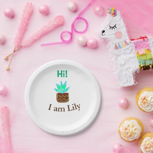 Hallo Ich bin Lily cactus succulent hinzufügen Nam Pappteller (Party)