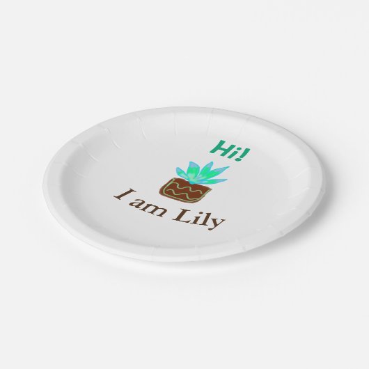 Hallo Ich bin Lily cactus succulent hinzufügen Nam Pappteller (Schrägansicht)