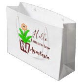 Hallo Ich bin neu hier Baby Dusche Kinder Blumenbl Große Geschenktüte (Rückseite Schrägansicht)