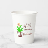Hallo Ich bin neu hier Baby Dusche Kinder Blumenbl Pappbecher (Rückseite)