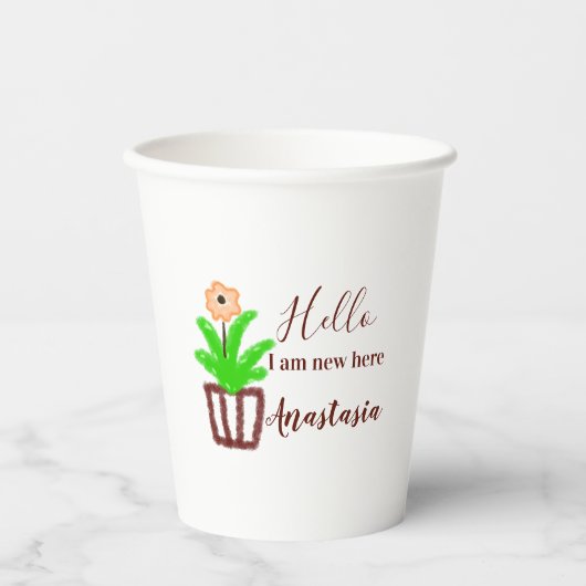 Hallo Ich bin neu hier Baby Dusche Kinder Blumenbl Pappbecher (Vorderseite)