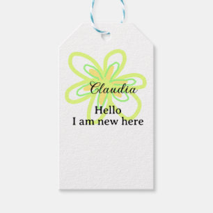 Hallo, ich bin neu hier name gelbe grüne Blume Kin Geschenkanhänger