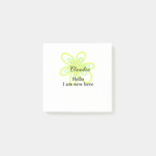 Hallo, ich bin neu hier Name gelbe grüne Blumen Ki Post-it Klebezettel