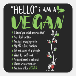 Hallo, ich bin Vegan Quadratischer Aufkleber