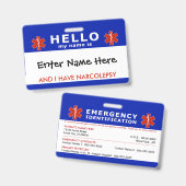 HALLO ich habe Narkolepsie Notfallinfo Ausweis (Vorder- & Rückseite)