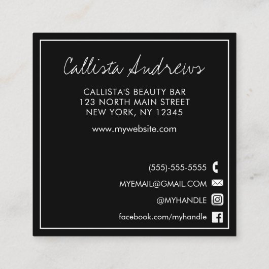 Hallo ich zitiere moderne Schwarz-weiße Typografie Quadratische Visitenkarte (Rückseite)