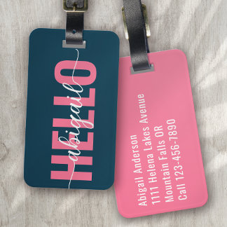 Hallo, Ihr Name Pink Blue Calligraphy Gepäckanhänger