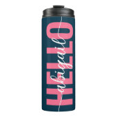 Hallo, Ihr Name Pink Blue Calligraphy Thermosbecher (Vorderseite)