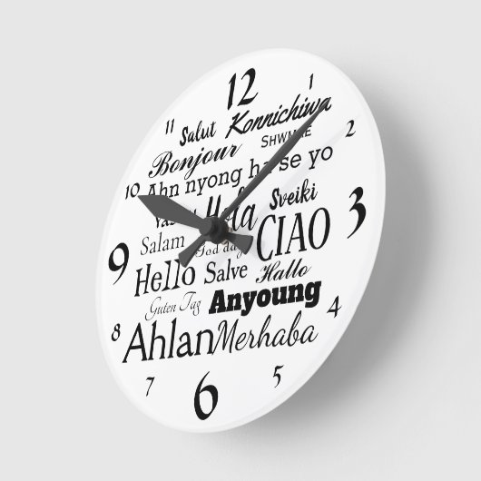 Hallo in der unterschiedlichen runde wanduhr (Winkel)