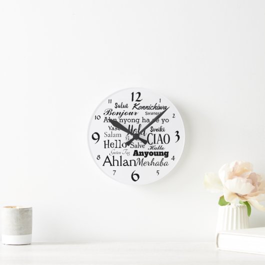 Hallo in der unterschiedlichen runde wanduhr (Zuhause)