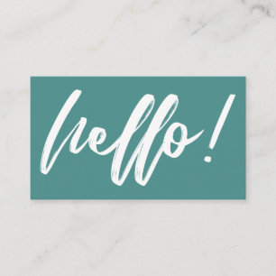 Hallo in Handschrift Minimal Weiß auf Türkis Visitenkarte