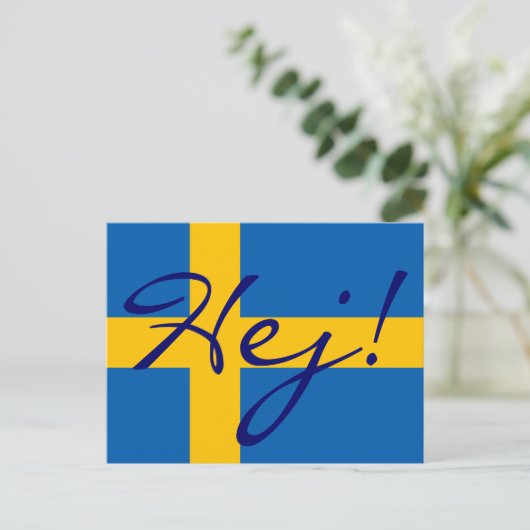 Hallo in Schwedisch! Schwedische Flagge Postkarte (Stehend Vorderseite)