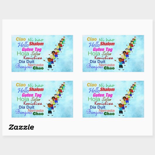 Hallo in vielen Sprachen Rechteckiger Aufkleber (Blatt)