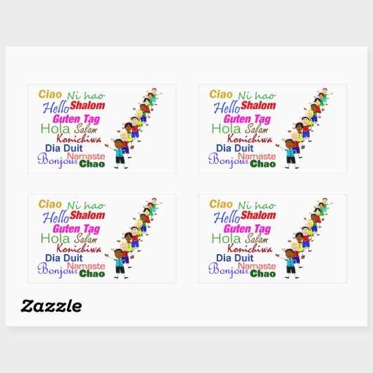 Hallo in vielen Sprachen Rechteckiger Aufkleber (Blatt)