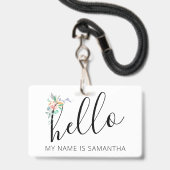 Hallo Individuelle Name Floral Edge Ausweis (Vorderseite mit Lanyard)