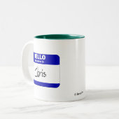 Hallo ist mein Name Chris (blau) Zweifarbige Tasse (Vorderseite Links)