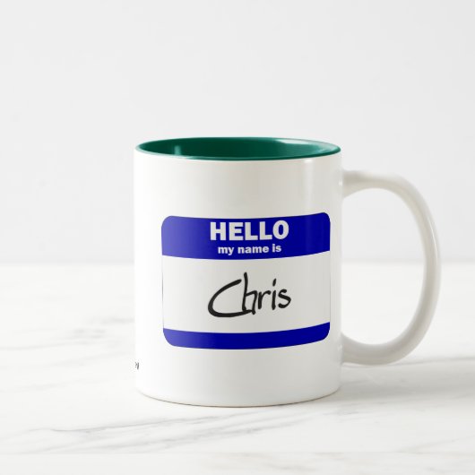 Hallo ist mein Name Chris (blau) Zweifarbige Tasse (Rechts)