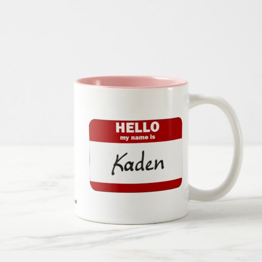 Hallo ist mein Name Kaden (rot) Zweifarbige Tasse (Rechts)